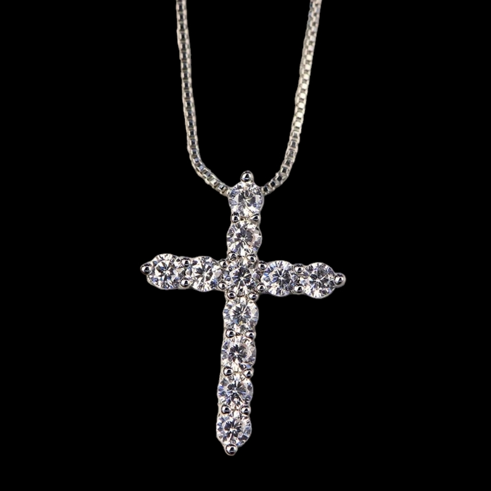 Sterling silver cross diamond necklace - Picture 3 of 8